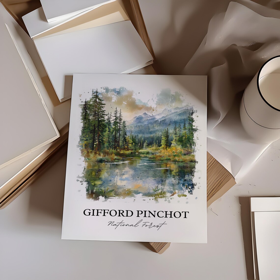 Gifford Pinchot National Forest Pine Lake Watercolor Nature Poster - Image 5