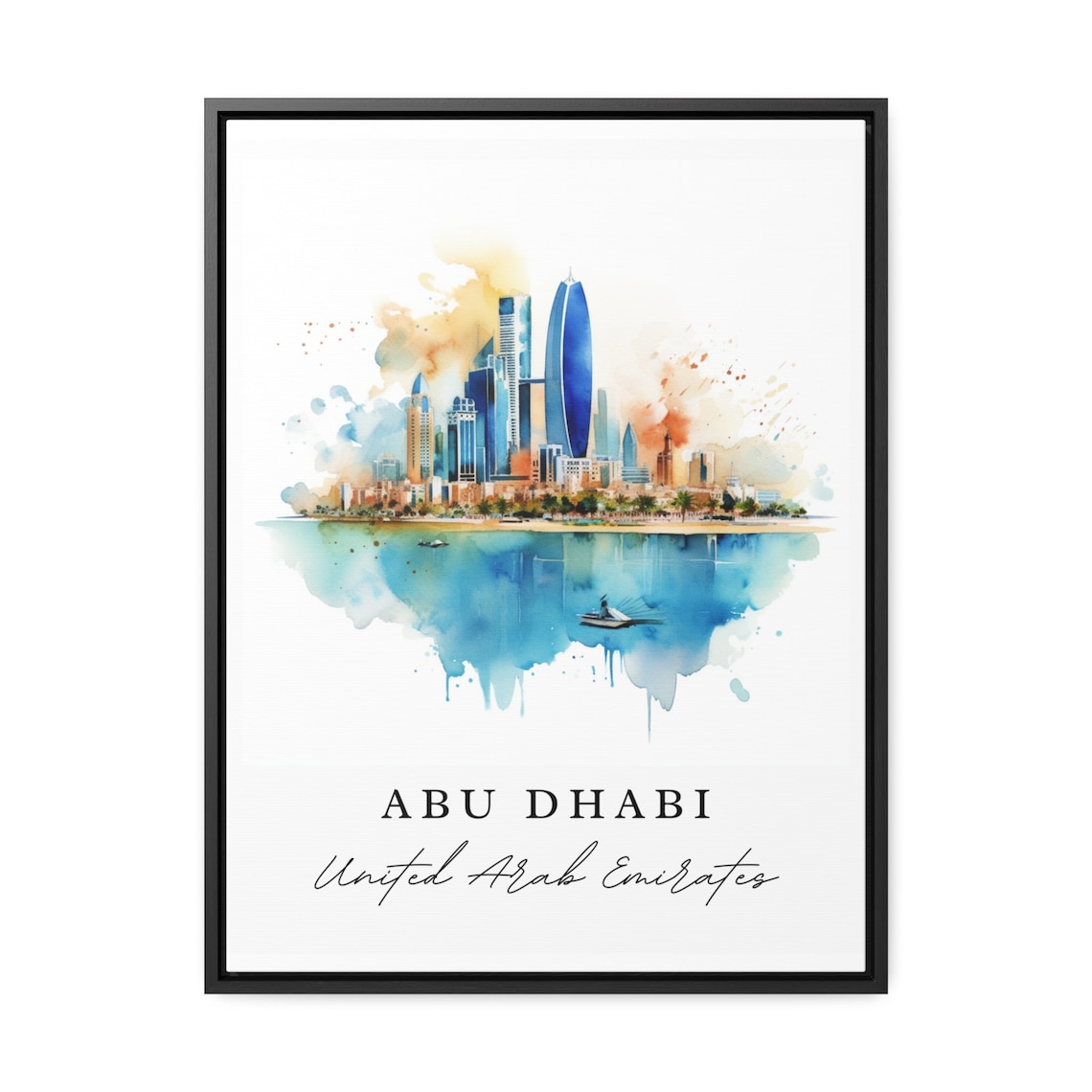Abu Dhabi United Arab Emirates Watercolor Skyline Waterfront Travel Poster - Image 2
