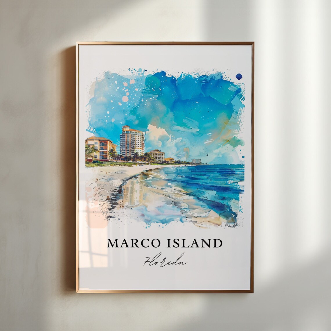 Marco Island Watercolor Travel Poster, Naples Florida