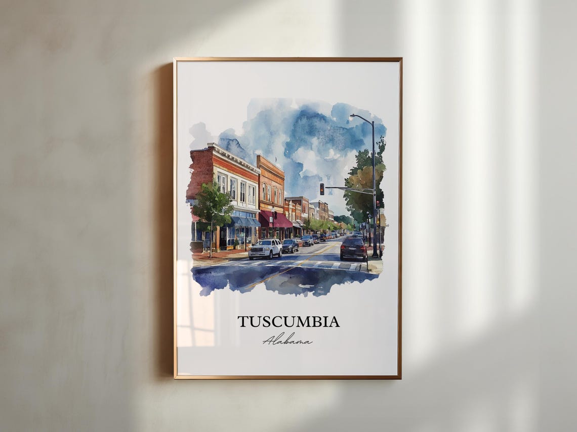Tuscumbia Alabama Brick Downtown Watercolor Travel Gift Poster - Image 5