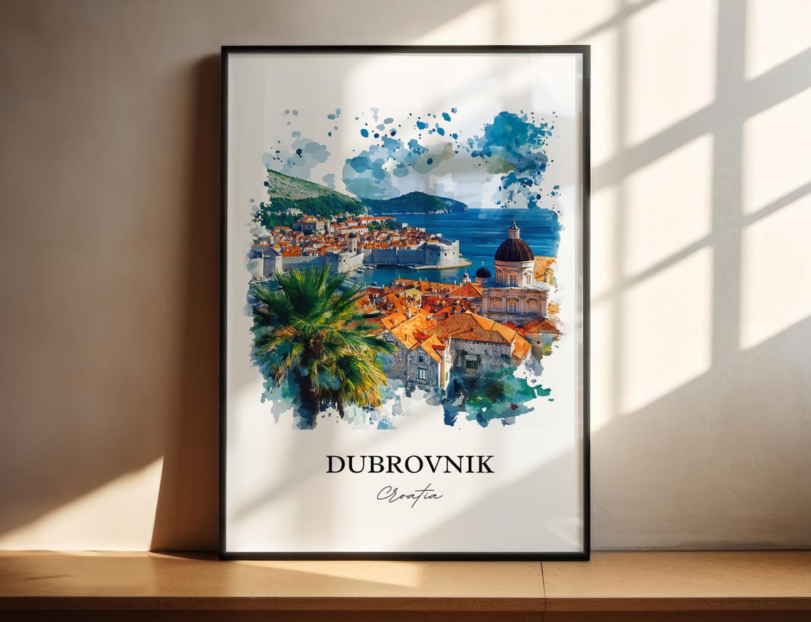 Dubrovnik Croatia Old Town Harbor Watercolor Adriatic Travel Poster