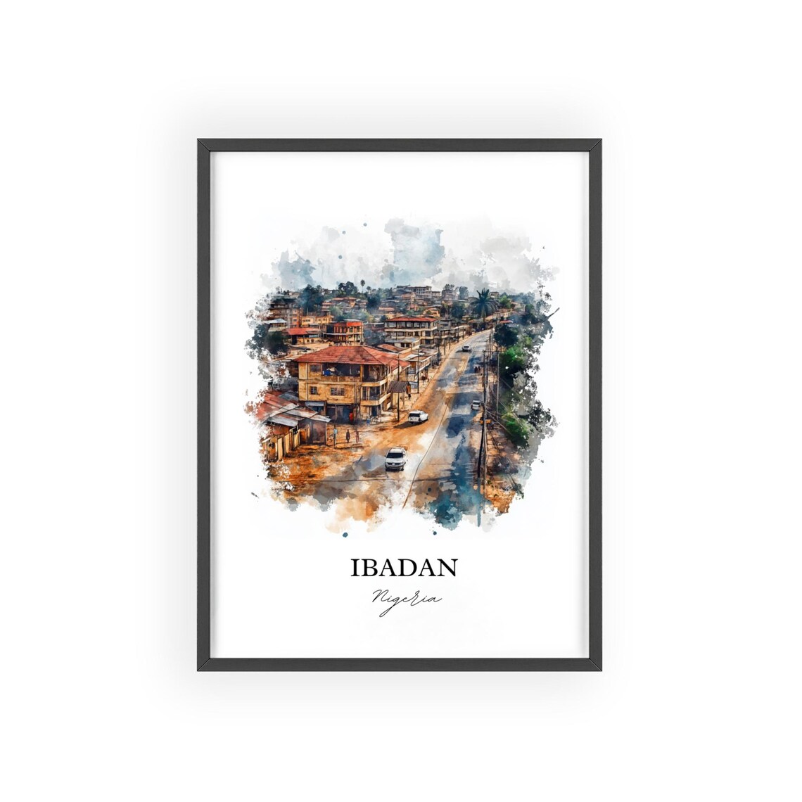 Ibadan Nigeria Watercolor Cityscape African Street Art Poster - Image 2
