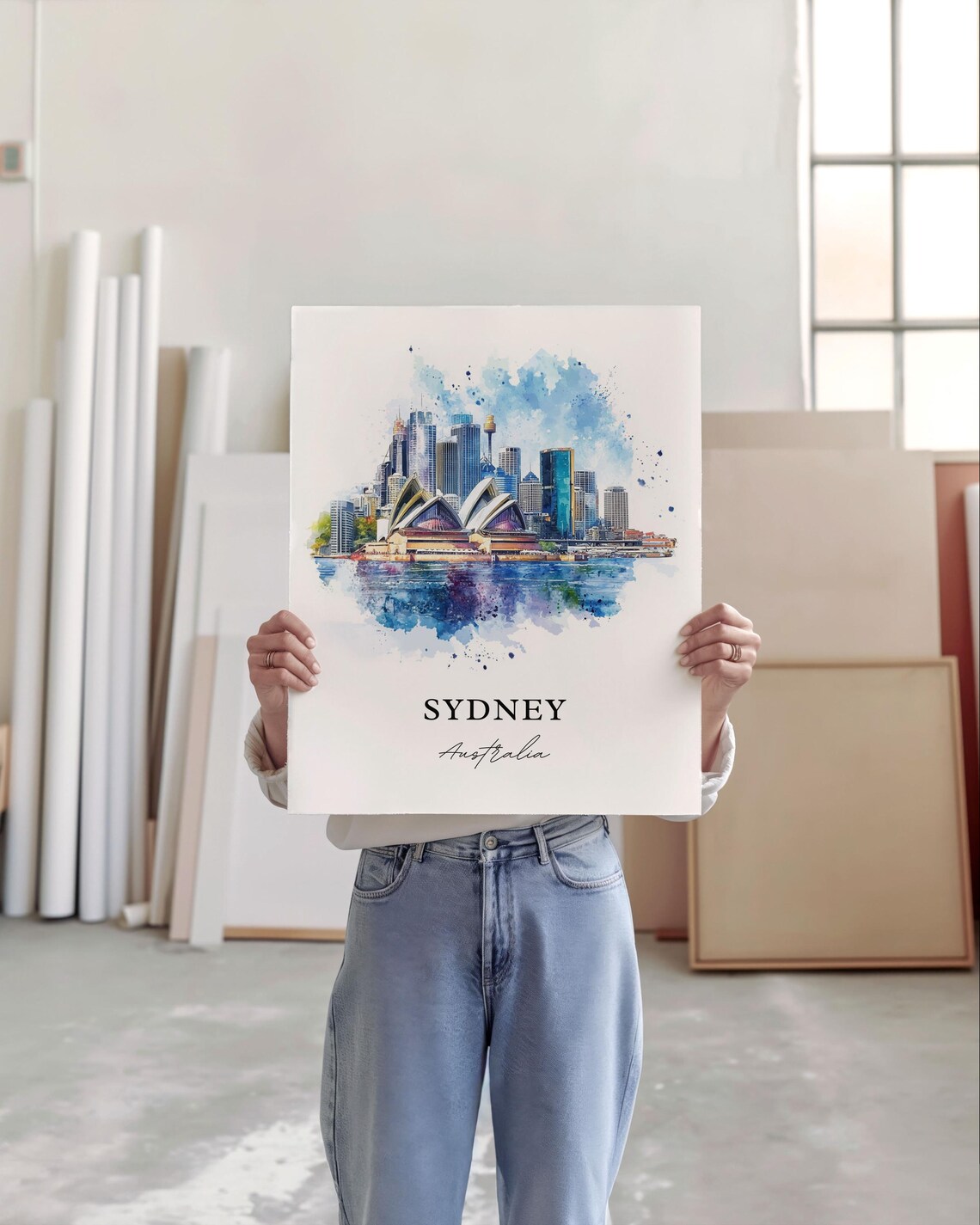 Sydney Australia Opera House Harbour Skyline Watercolor Travel Poster - Image 2