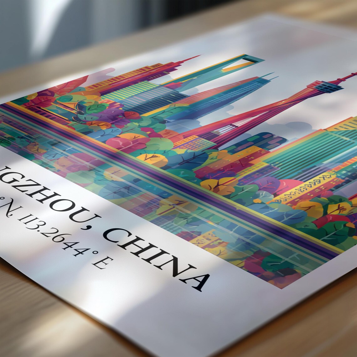 Guangzhou China Canton Tower Skyscrapers Reflection Travel Art Poster - Image 6