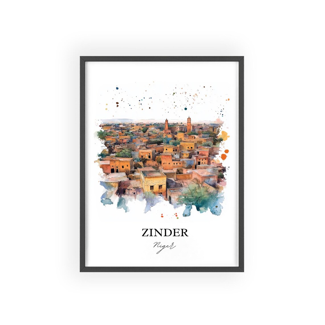 Zinder Niger Desert Town Minarets Watercolor Travel Poster Art - Image 2