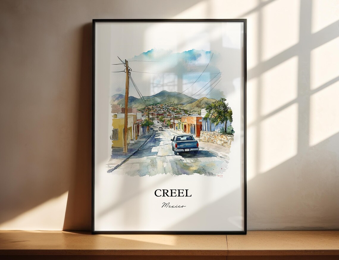 Creel Mexico Mountain Town Street Pickup Truck Watercolor Poster