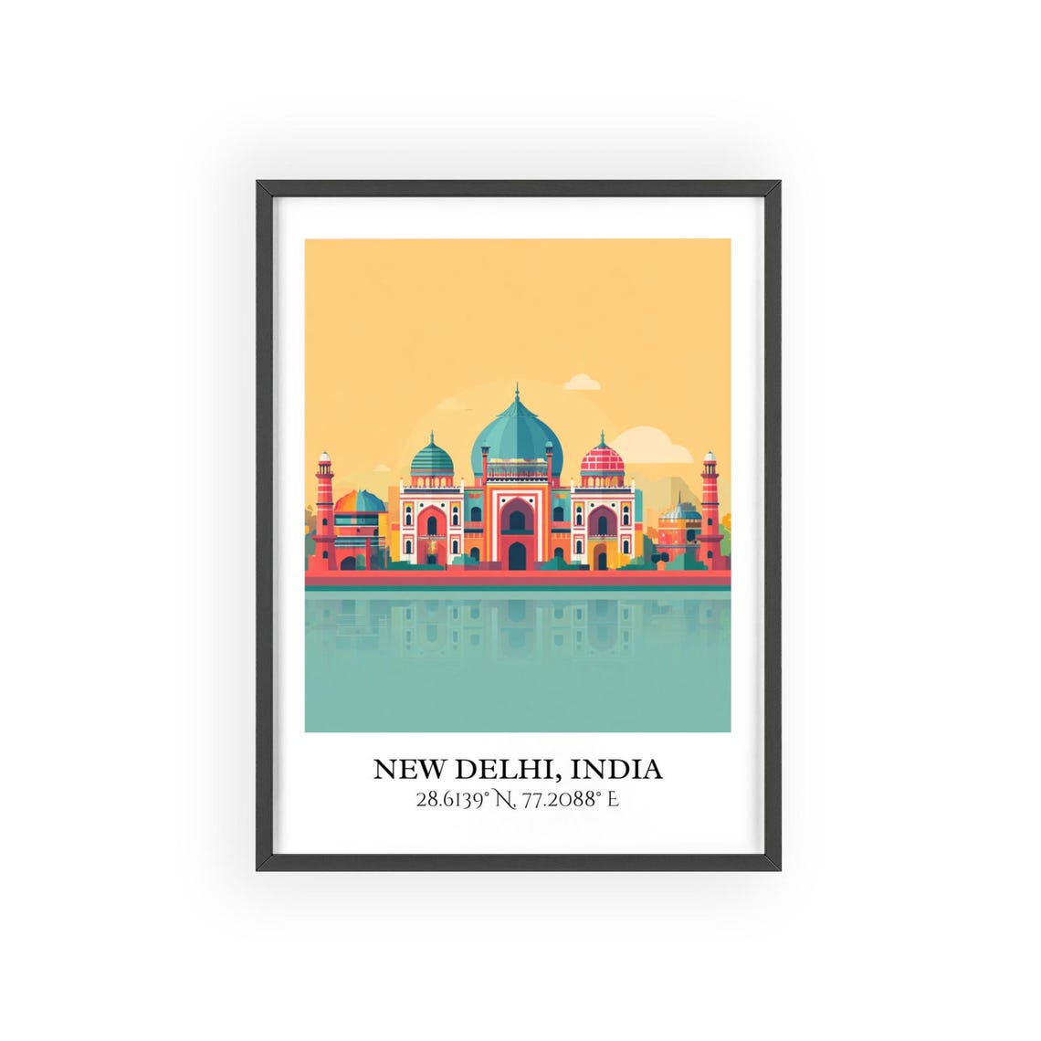 New Delhi India Mughal Domed Tombs Reflection Retro Travel Poster - Image 2
