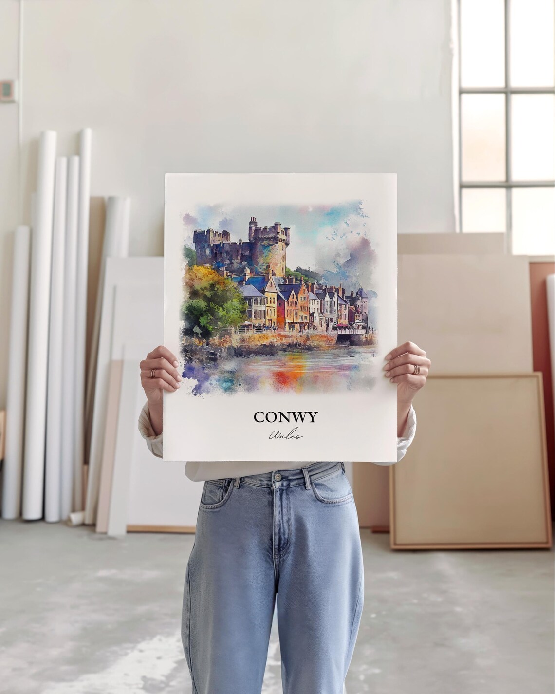 Conwy Wales Castle Harbour Watercolor Medieval Town Travel Poster - Image 4