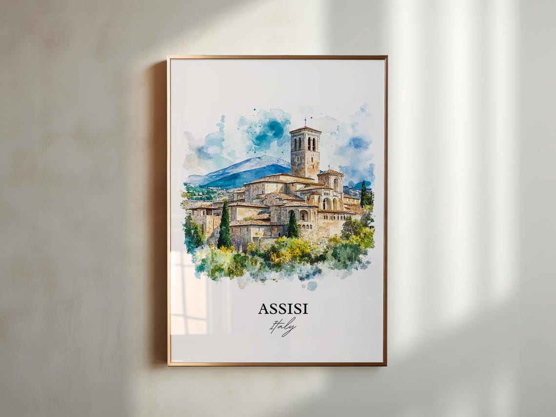 Assisi Italy Travel Poster, Umbria Region Watercolor - Image 3