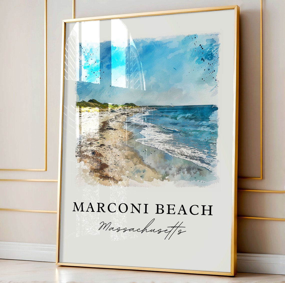 Marconi Beach Massachusetts Sandy Ocean Shore Watercolor Poster - Image 3