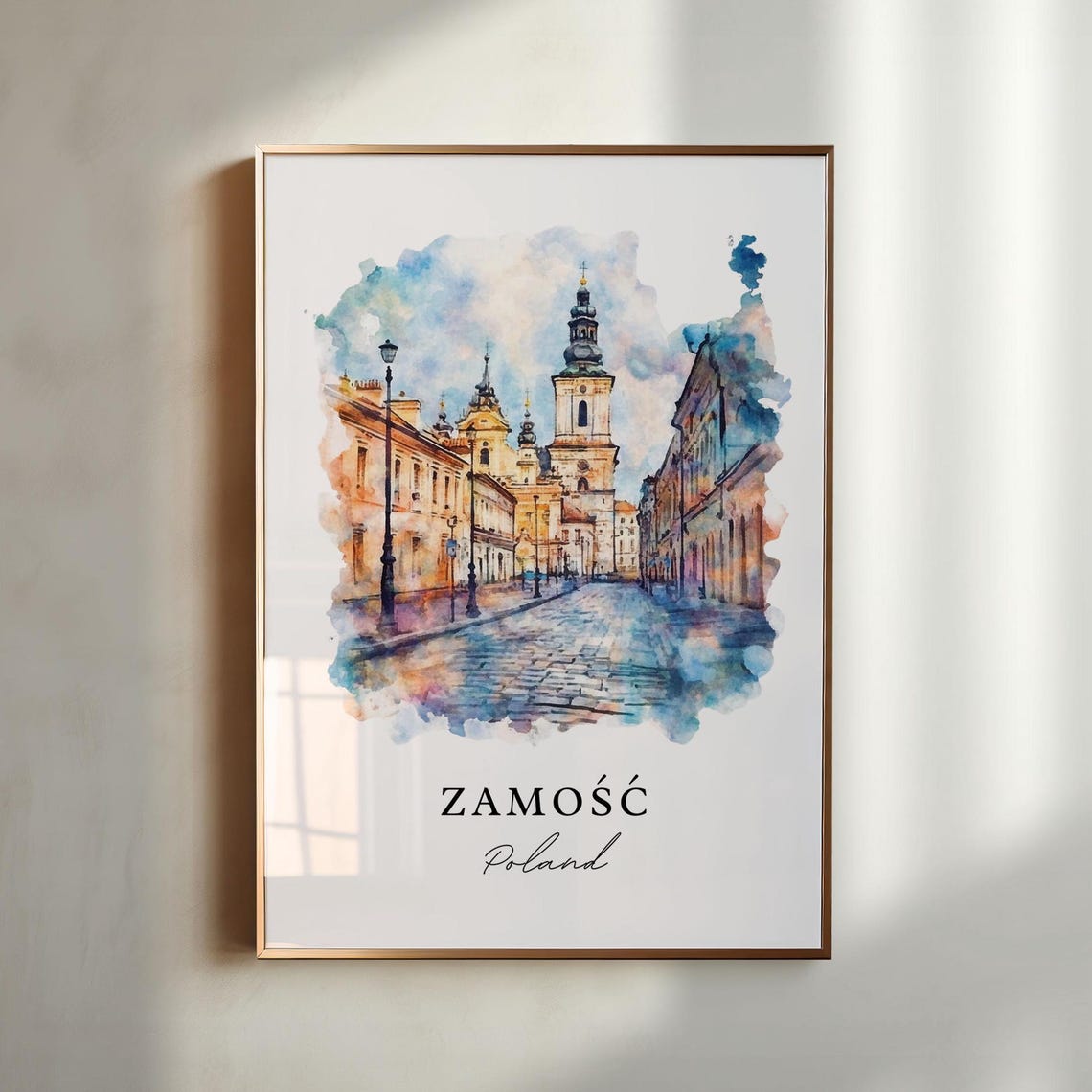 Zamosc Poland Historic Old Town Cobblestone Street Watercolor Poster