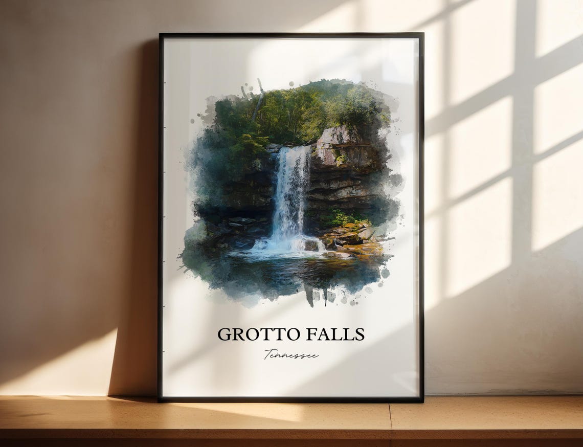 Grotto Falls Tennessee Forest Grotto Cascade Watercolor Poster