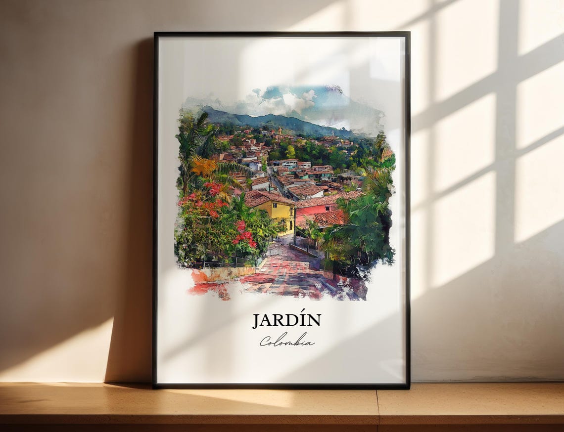 Jardn Colombia Watercolor Travel Poster, Antioquia