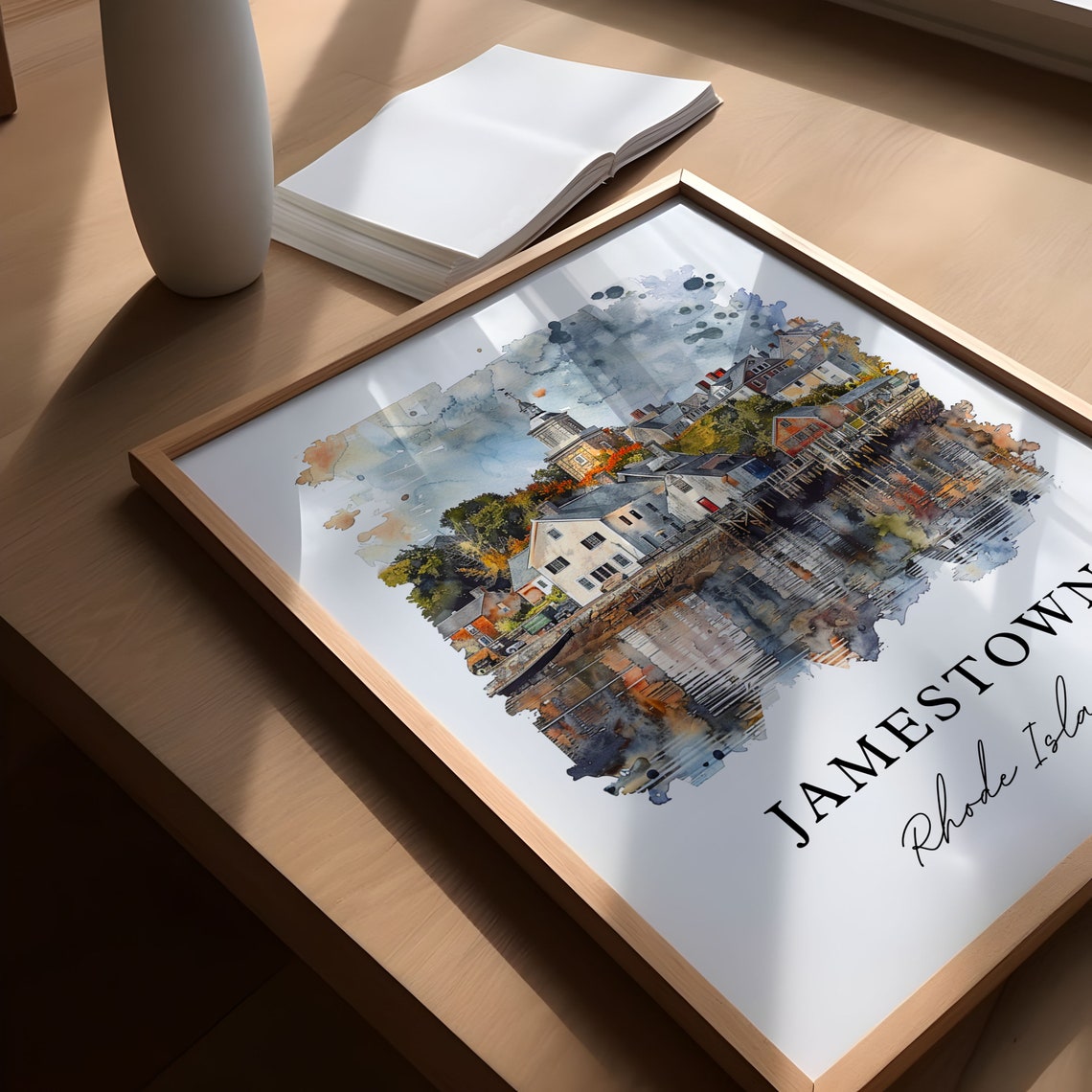 Jamestown Rhode Island Watercolor Waterfront Village Art Poster - Image 5