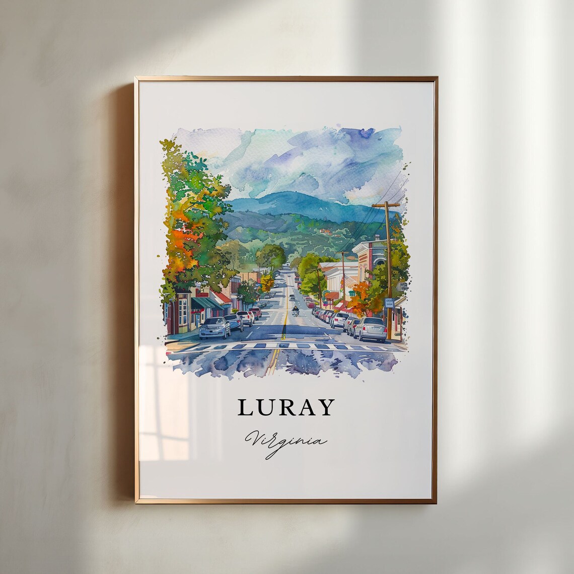 Luray Virginia Watercolor Travel Poster, Shenandoah Valley