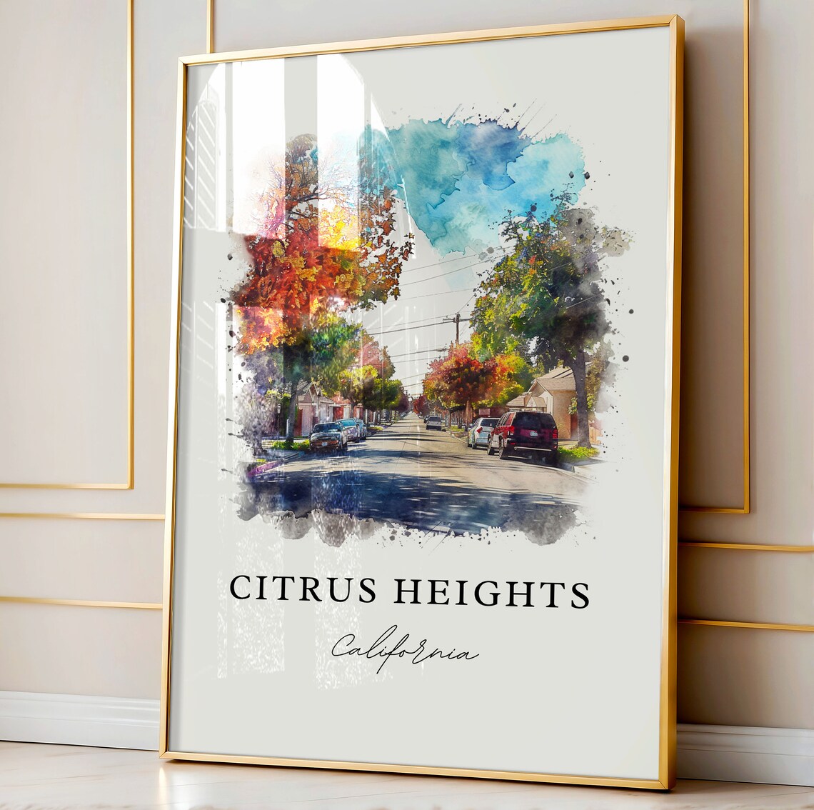 Citrus Heights California Watercolor Tree Lined Street Poster - Image 3