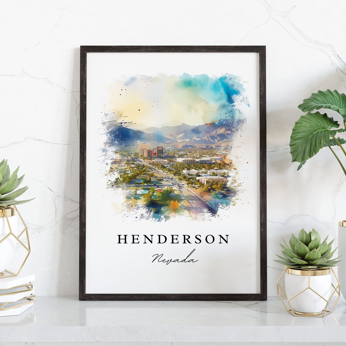 Henderson Nevada Desert City Mountains Watercolor Travel Poster - Image 3