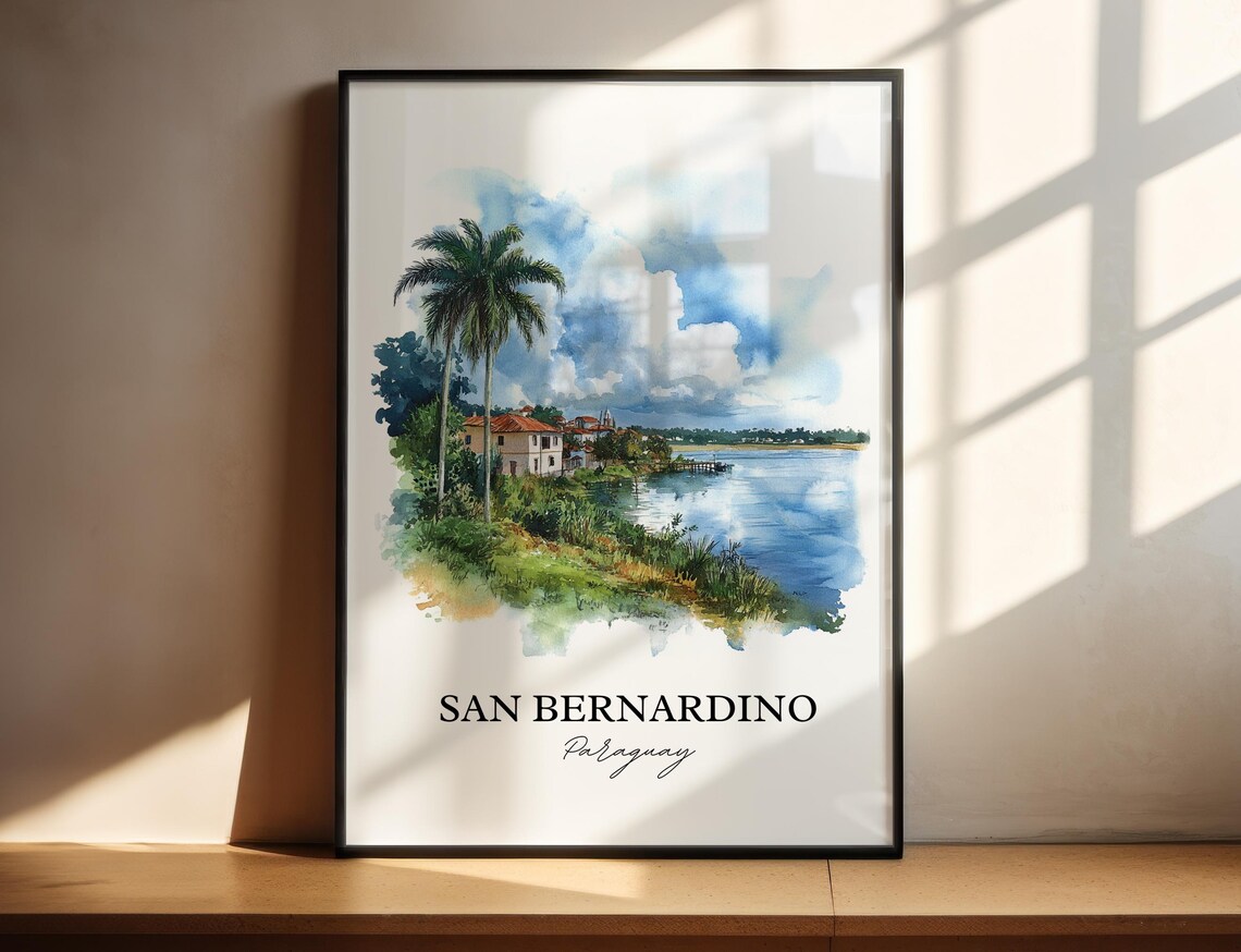 San Bernardino Paraguay Watercolor Lakeside Palms Retreat Poster