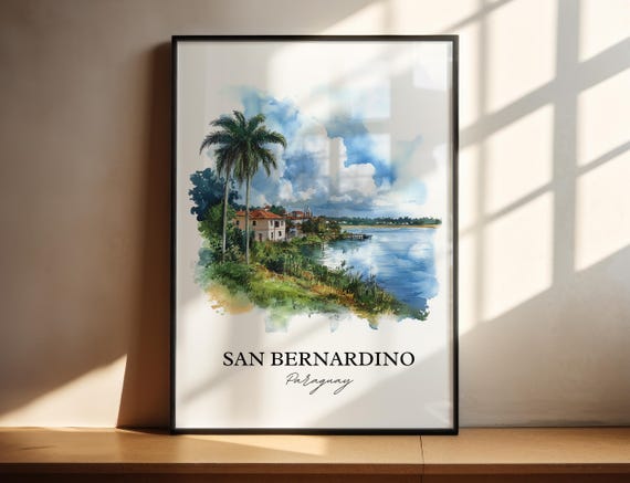 San Bernardino Paraguay Art Ypacarai Lake Print Watercolor Gift Travel Poster Housewarming