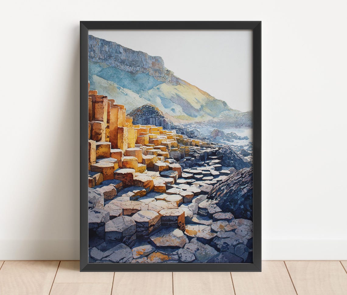 Giants Causeway Northern Ireland Basalt Columns Watercolor Poster