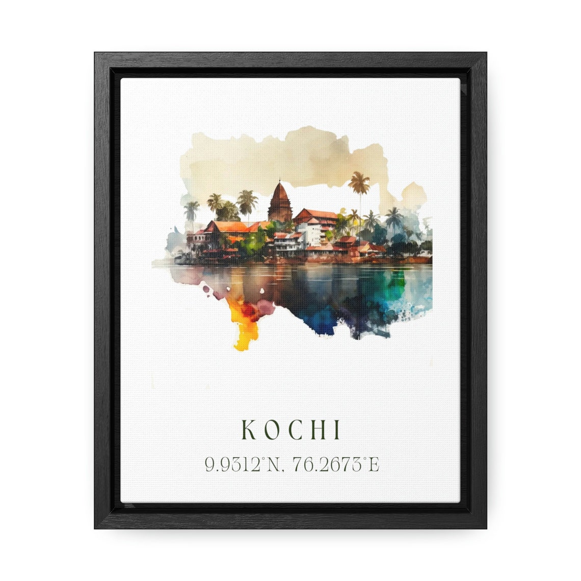 Kochi India Watercolor Temple Waterfront Coordinates Travel Poster - Image 2