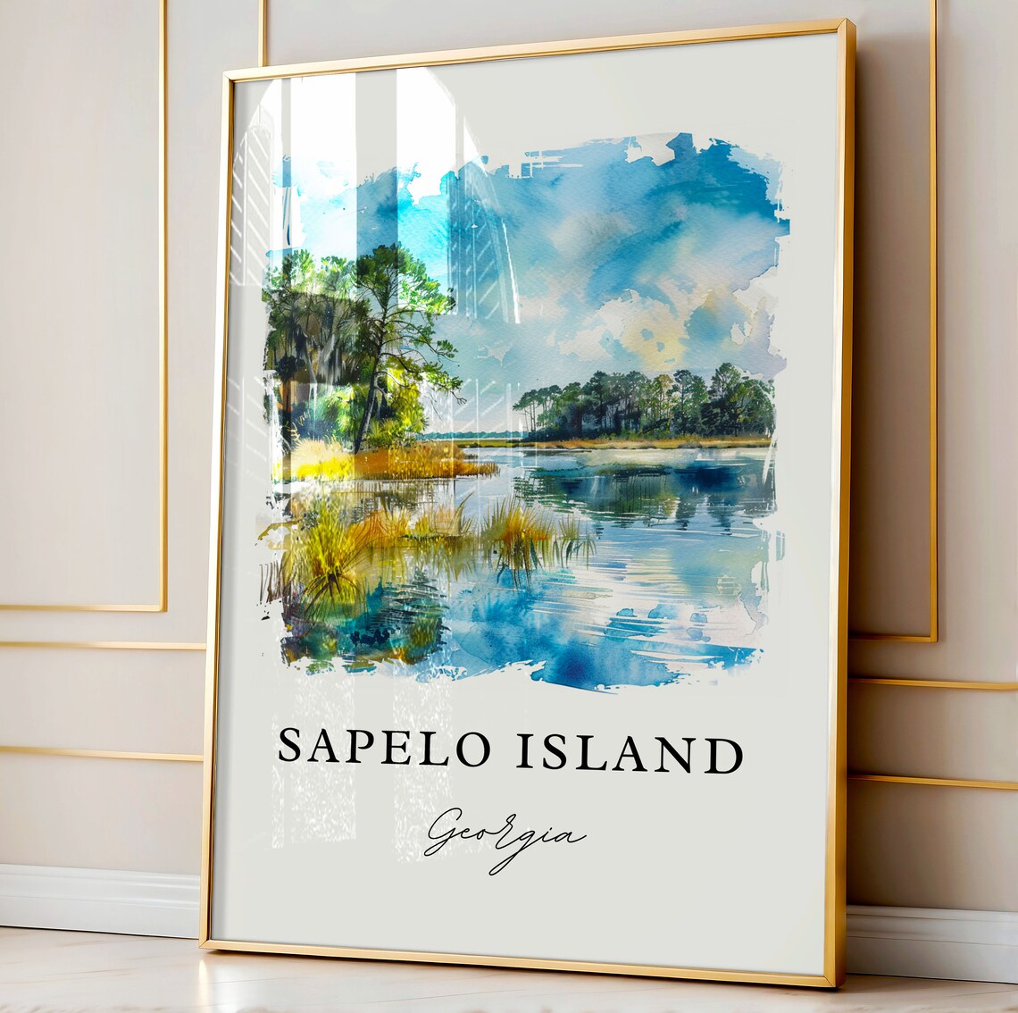 Sapelo Island Georgia Marsh Wetland Watercolor Travel Poster - Image 3
