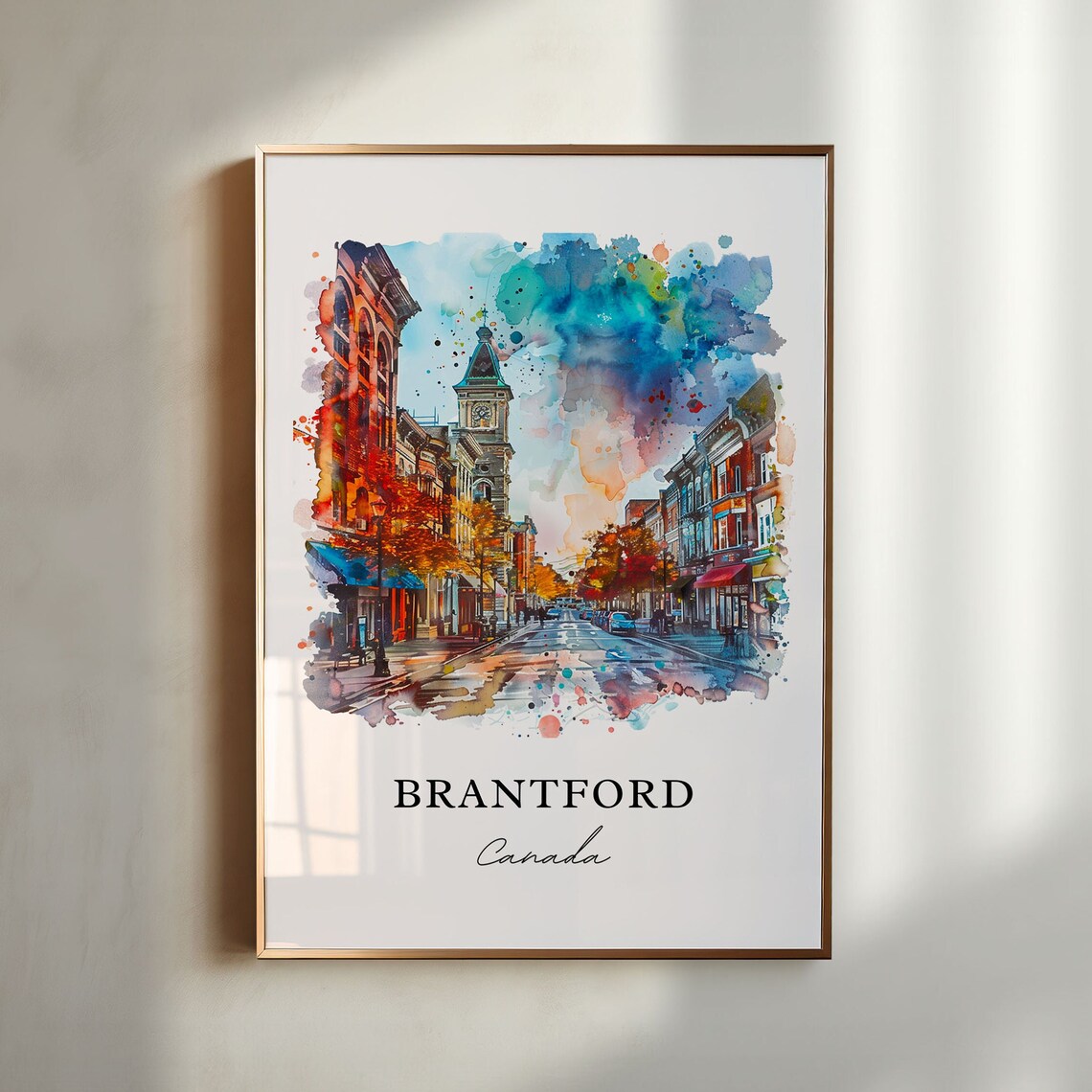 Brantford Canada Watercolor Downtown Street Skyline Art Print