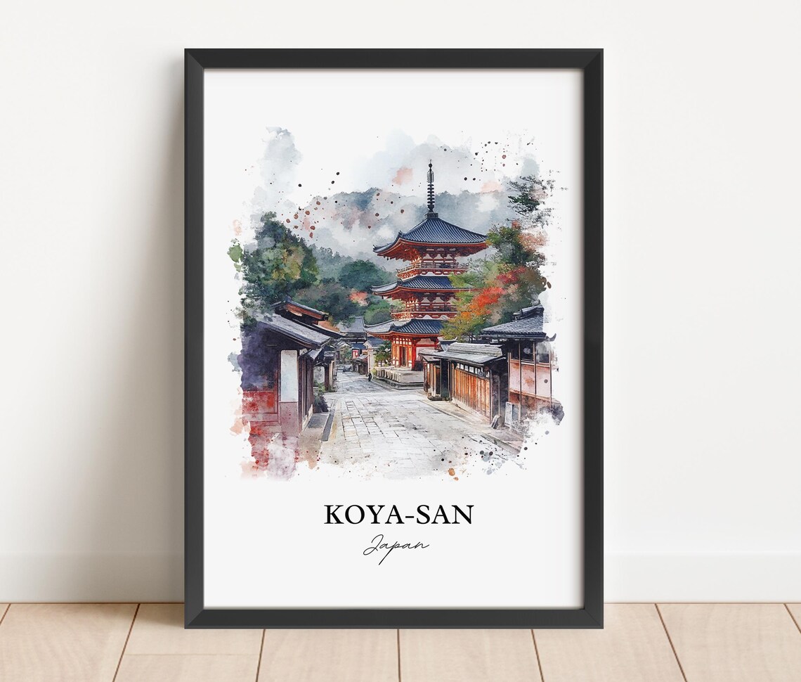 Koya-San Japan Watercolor Buddhist Temple Pagoda Street Poster - Image 2