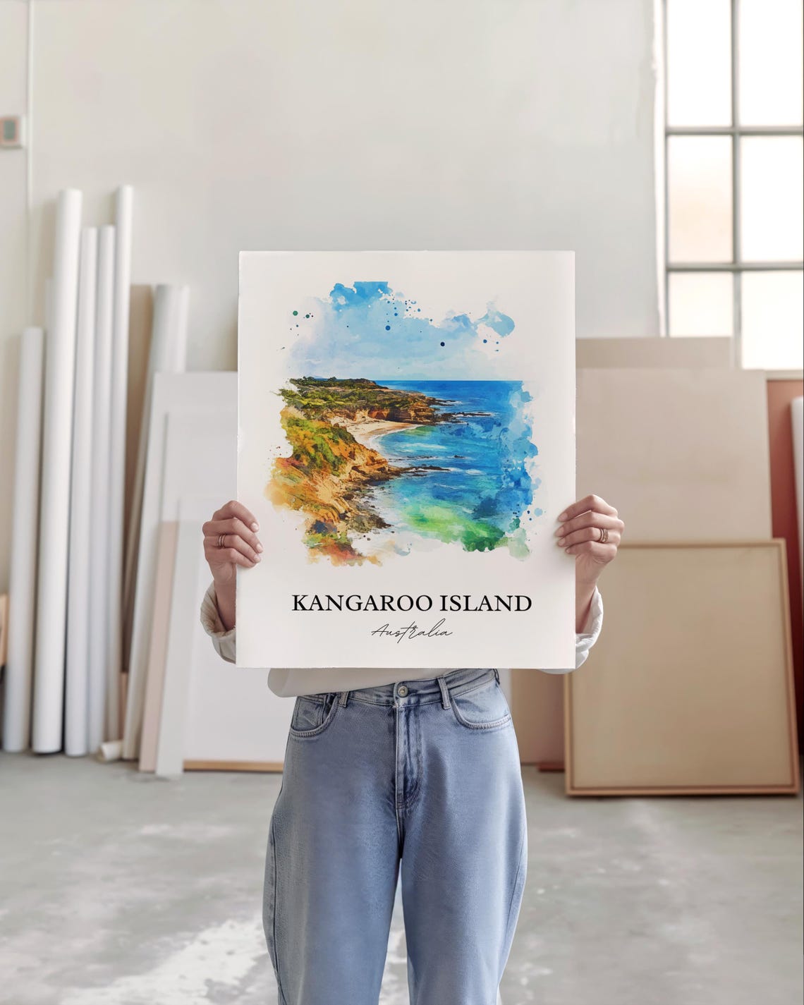 Kangaroo Island Australia Coastal Cliffs Watercolor Seascape Poster - Image 4