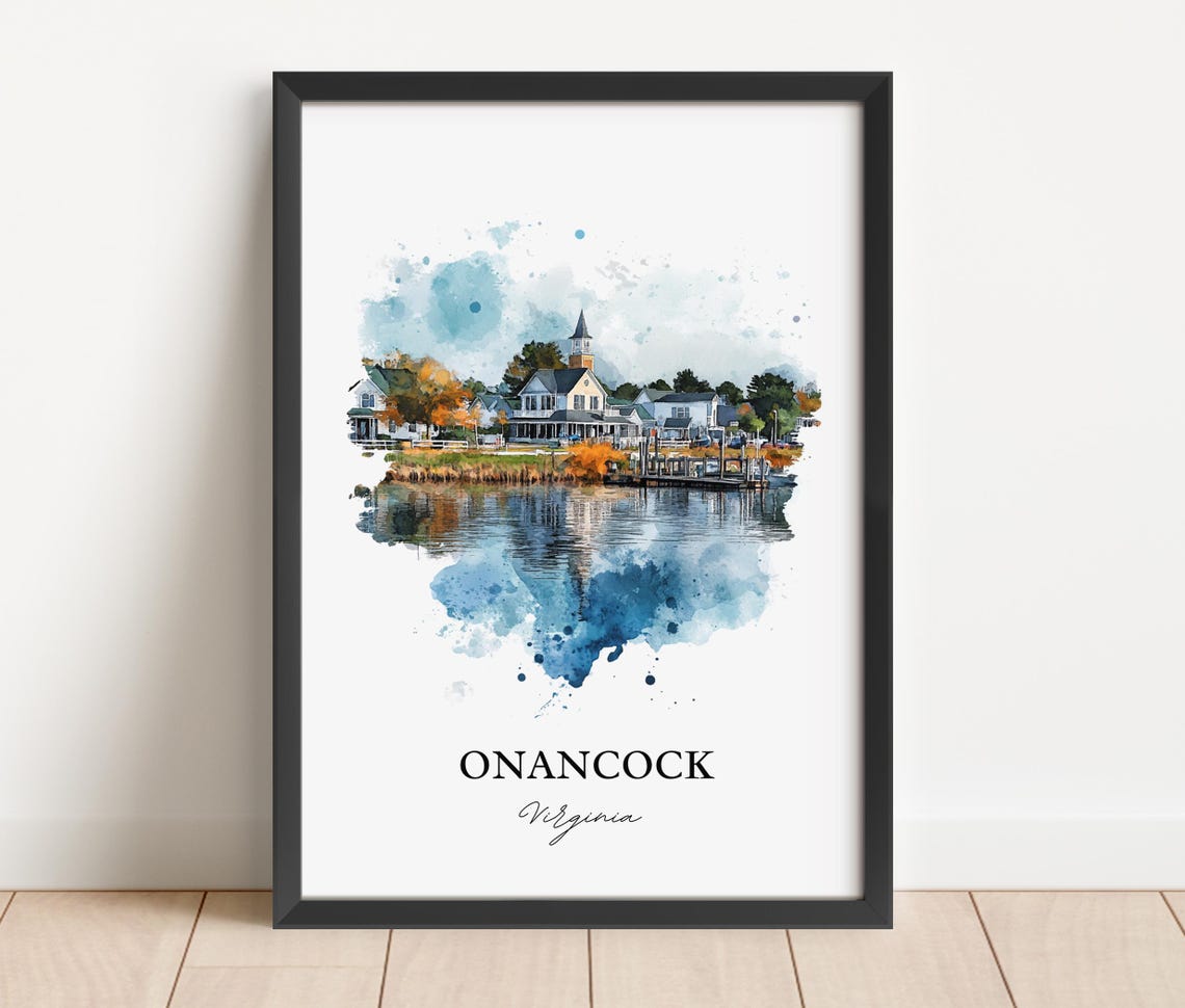 Onancock Virginia Watercolor Waterfront Town Church Reflection Poster - Image 2