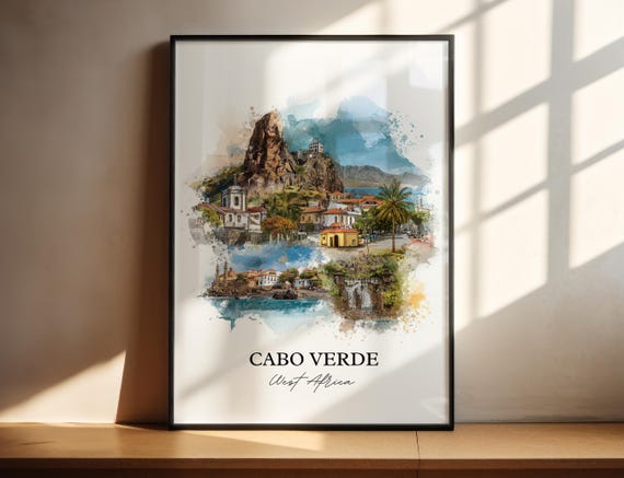 Cabo Verde Wall Art West Africa Print Watercolor Gift Travel Poster Housewarming