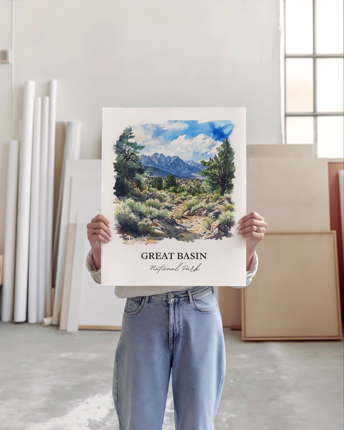 Great Basin National Park Nevada Watercolor Alpine Peak Juniper Scene Poster - Image 2