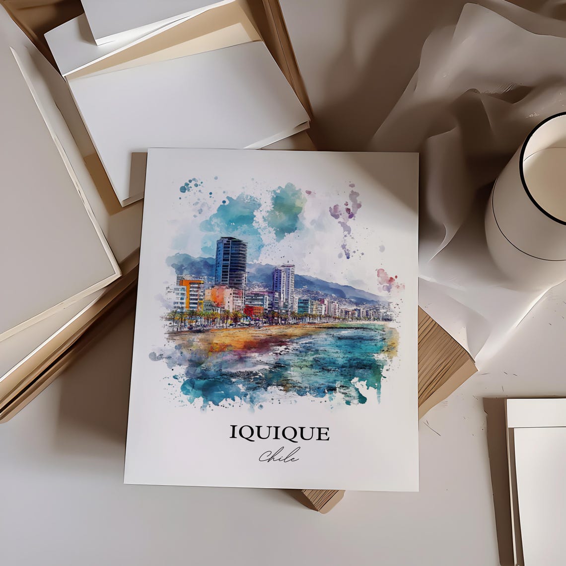 Iquique Chile Watercolor Beach Towers Pacific Coastline Poster - Image 4