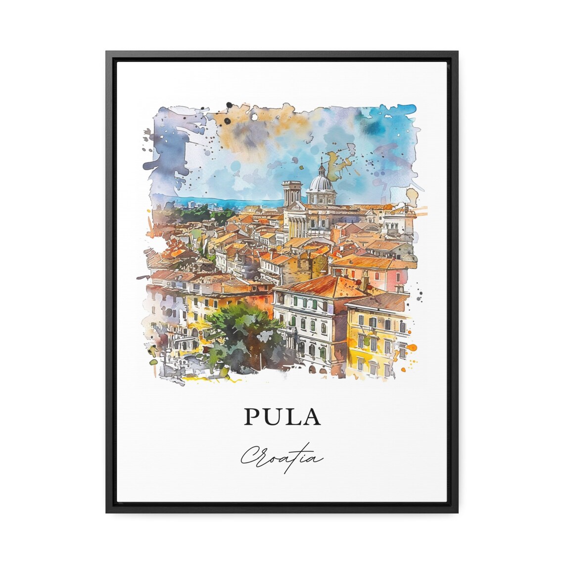 Pula Croatia Historic Old Town Cathedral Watercolor City Poster - Image 3