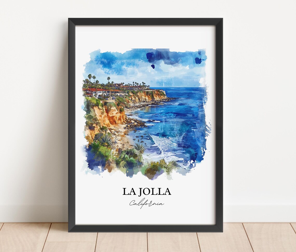 La Jolla California Coastal Cliff Ocean View Watercolor Poster - Image 2