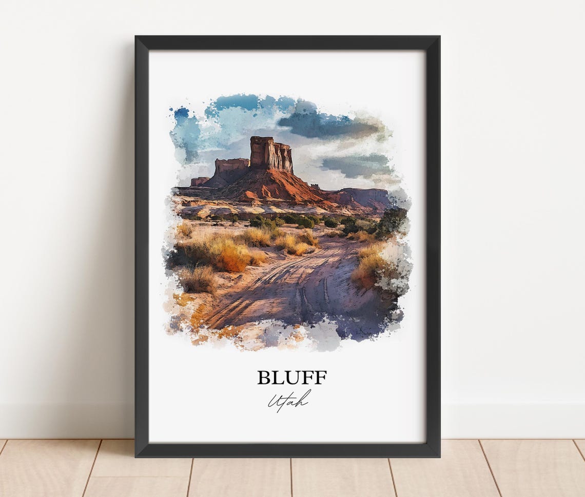 Bluff Utah Red Rock Desert Butte Landscape Watercolor Travel Poster - Image 5