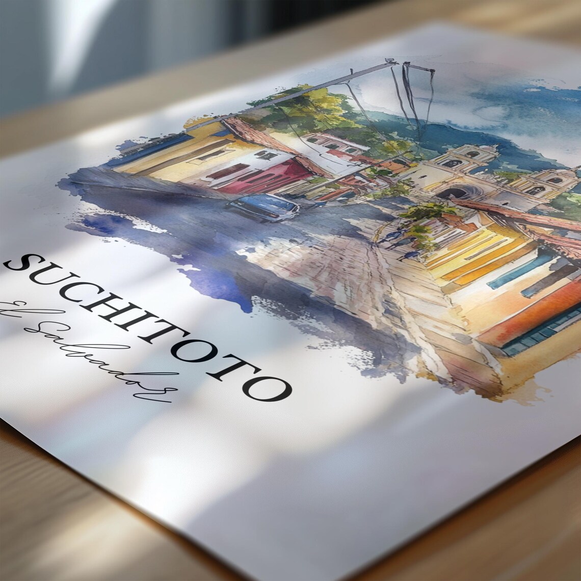 Suchitoto El Salvador Watercolor Colonial Street Church Towers Poster - Image 6