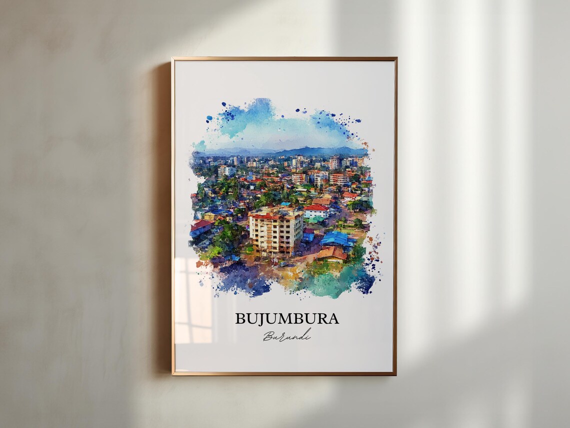Bujumbura Burundi City Panorama Watercolor Aerial Travel Poster - Image 6
