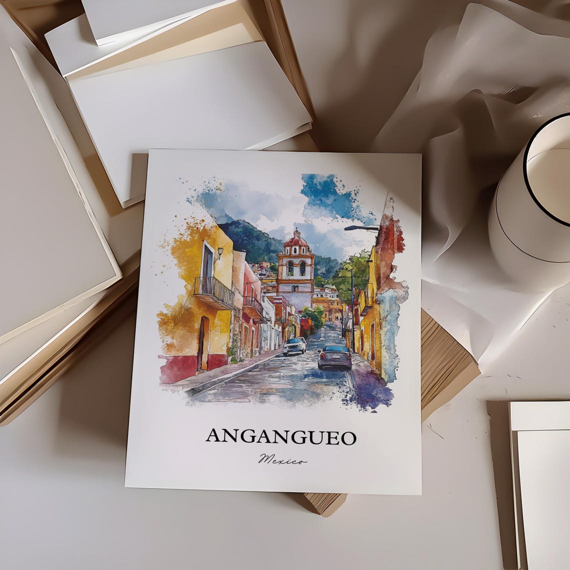 Angangueo Wall Art Michoacn Print Mexico Watercolor Gift Travel Poster Housewarming - Image 2