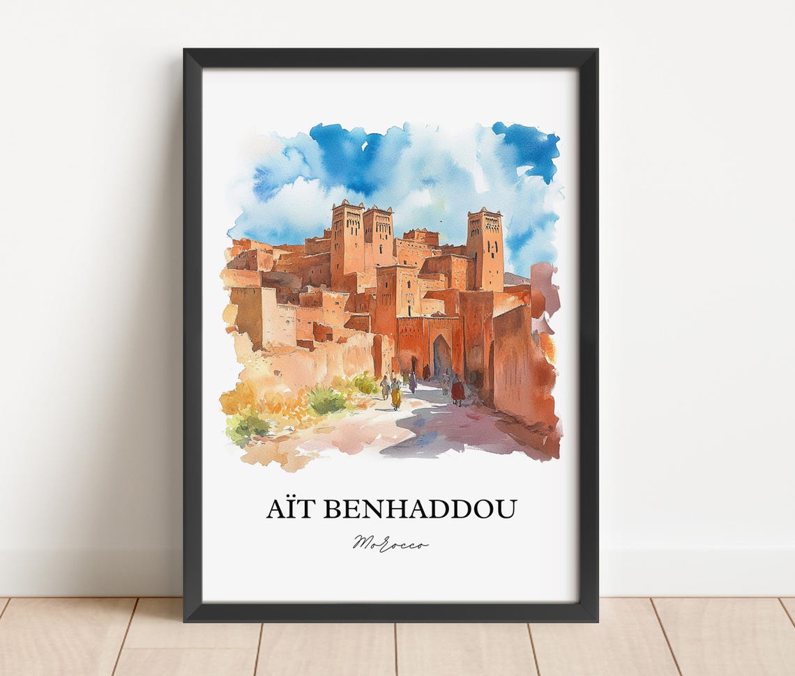 Ait Benhaddou Morocco Kasbah Fortress Watercolor Travel Poster - Image 4