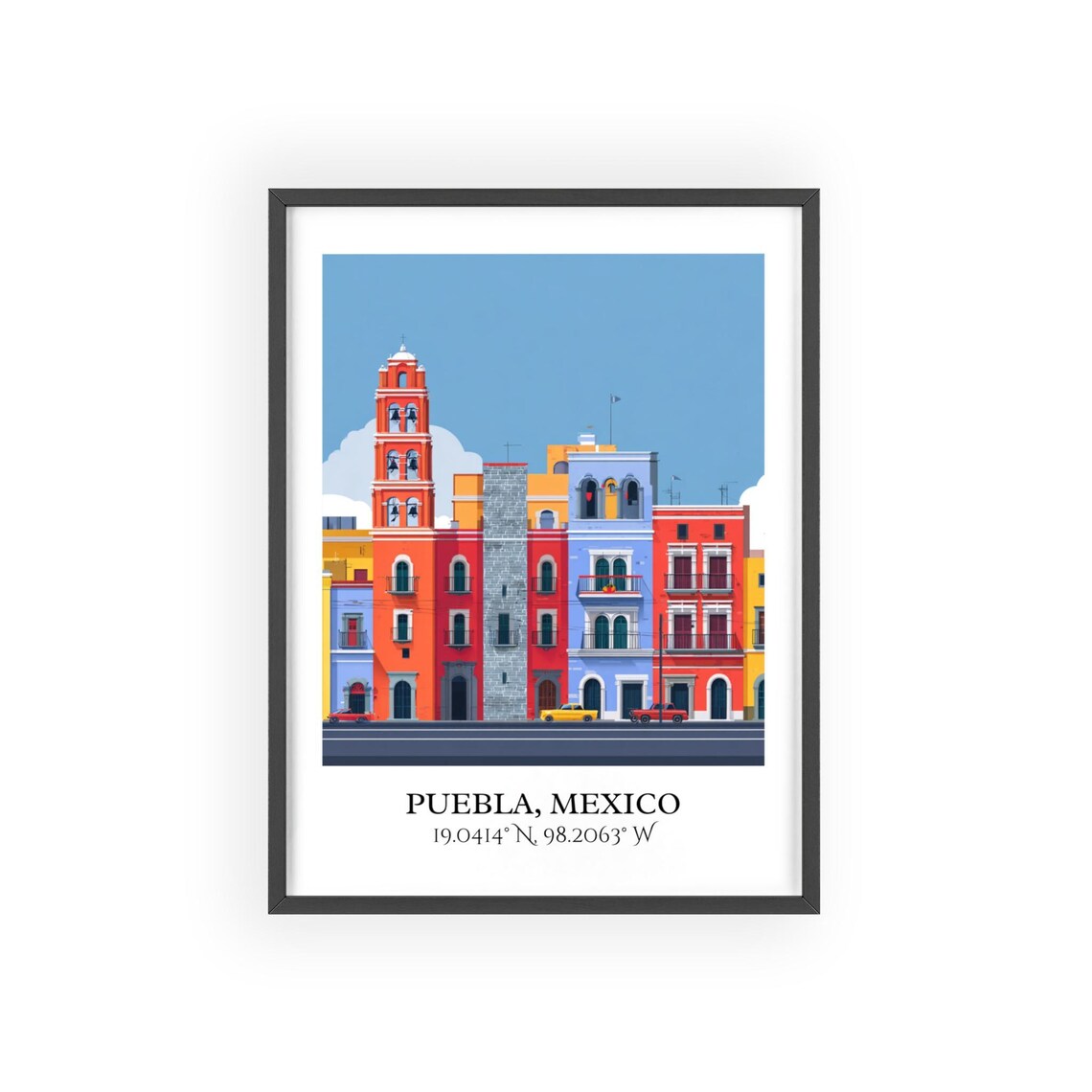 Puebla Mexico Colonial Bell Tower Old Street Retro Travel Poster - Image 2