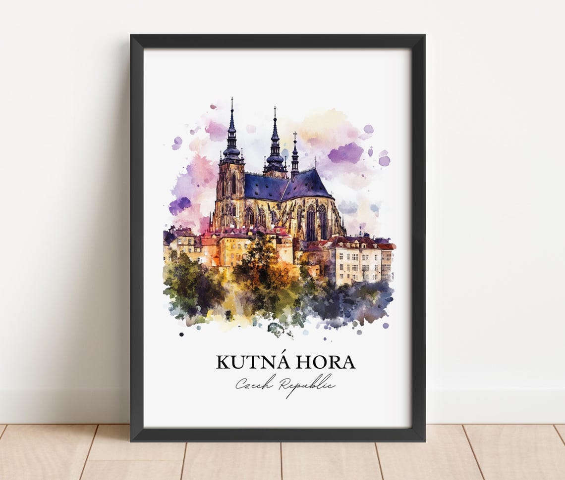 Kutna Hora Czech Republic Watercolor Gothic Cathedral Poster - Image 2