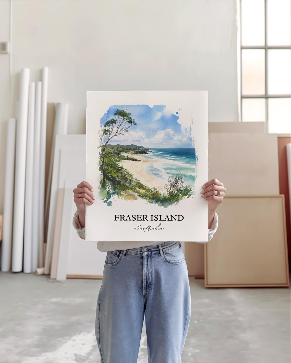 Fraser Island Australia Sandy Surf Beach Coast Watercolor Poster - Image 6