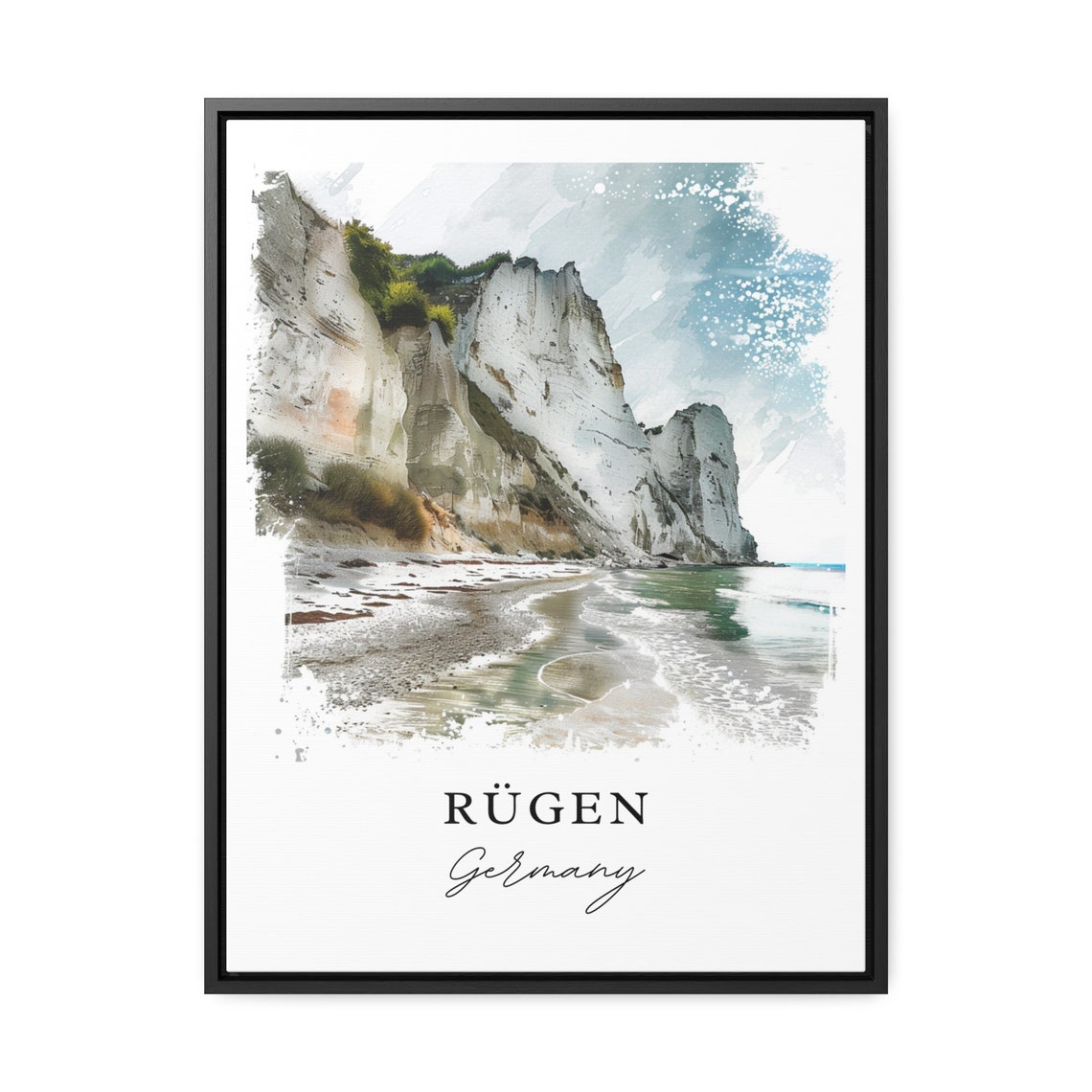 Rugen Germany Watercolor Chalk Cliffs Beach Scene Travel Poster - Image 3