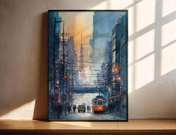Tokyo Watercolor Art Travel Print Skyline Artwork Japan Decor Wall