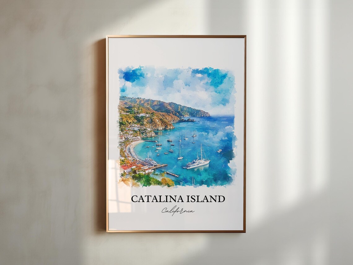 Catalina Island California Sailboat Harbor Watercolor Travel Poster - Image 5