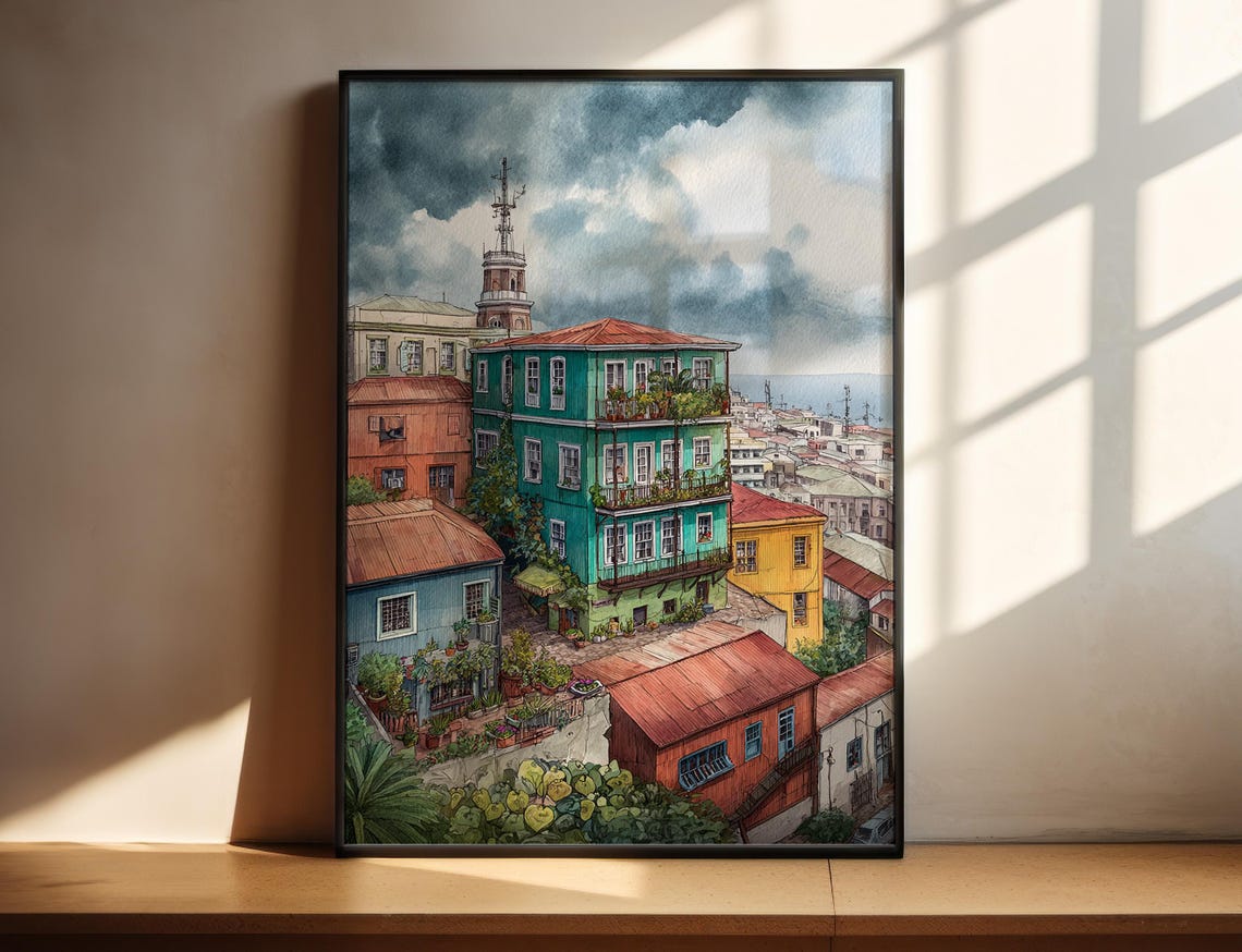 Valparaso Chile Watercolor Art Travel Print Artwork Decor Wall