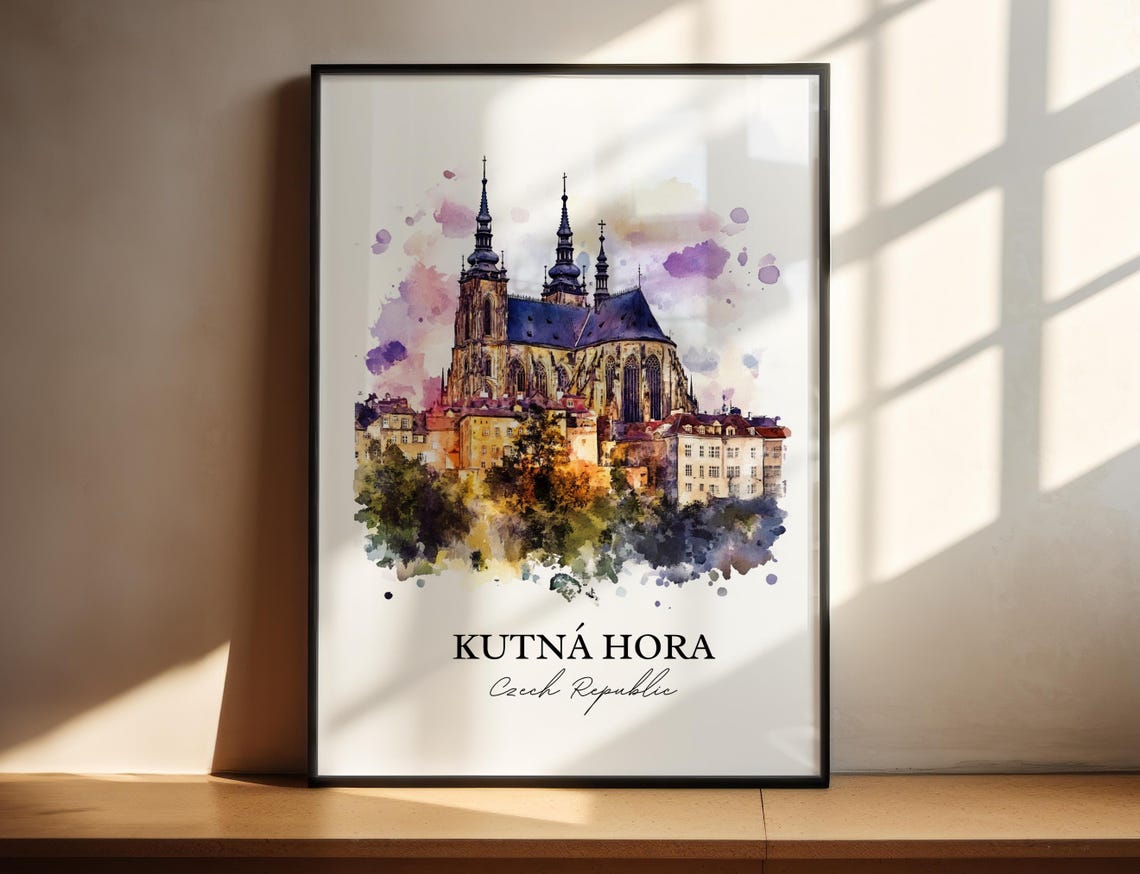 Kutna Hora Czech Republic Watercolor Gothic Cathedral Poster