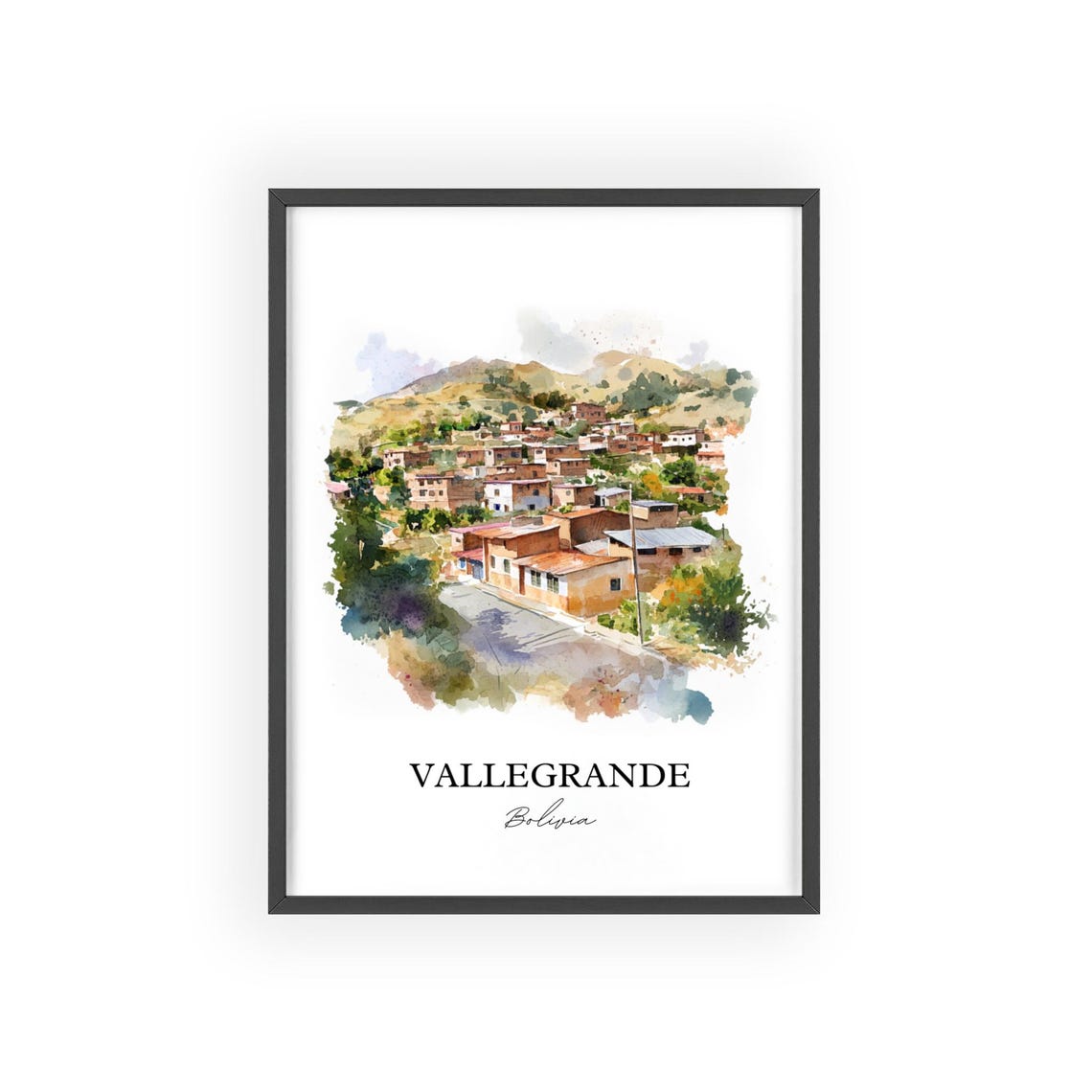 Vallegrande Watercolor Travel Poster, Bolivia - Image 2