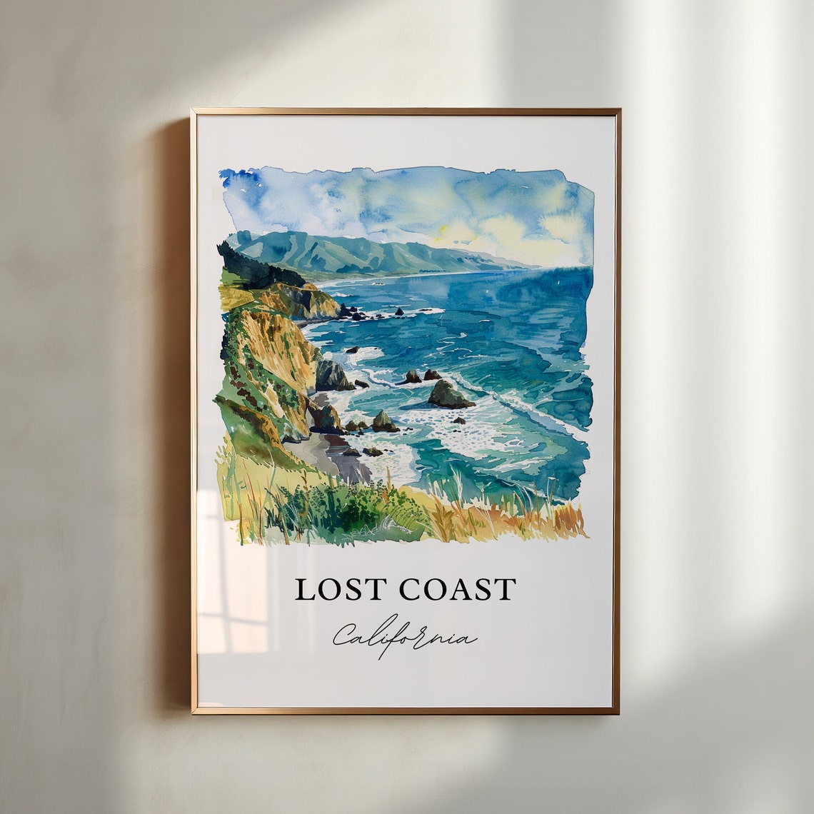 Lost Coast California Watercolor Rugged Cliffs Ocean Scenic Art Print